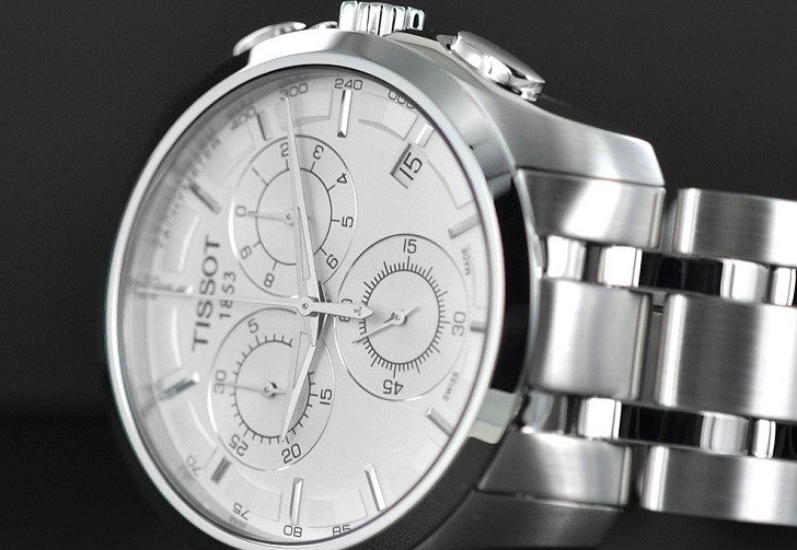 Tissot T Classic Couturier Chronograph White Dial Silver Steel Strap Watch For Men - T101.617.11.031.00