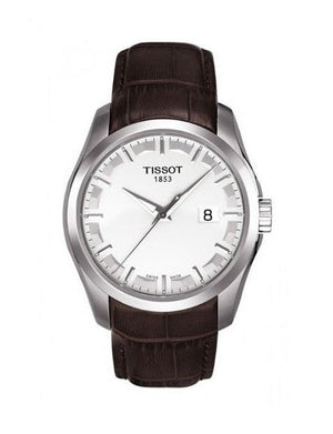Tissot T Classic Couturier Chronograph White Dial Brown Leather Strap Watch For Men - T035.410.16.031.00