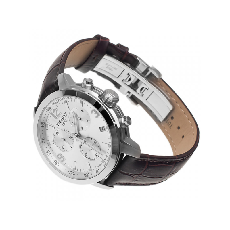 Tissot PRC 200 Chronograph Silver Dial Brown Leather Strap Watch For Men - T055.417.16.037.00