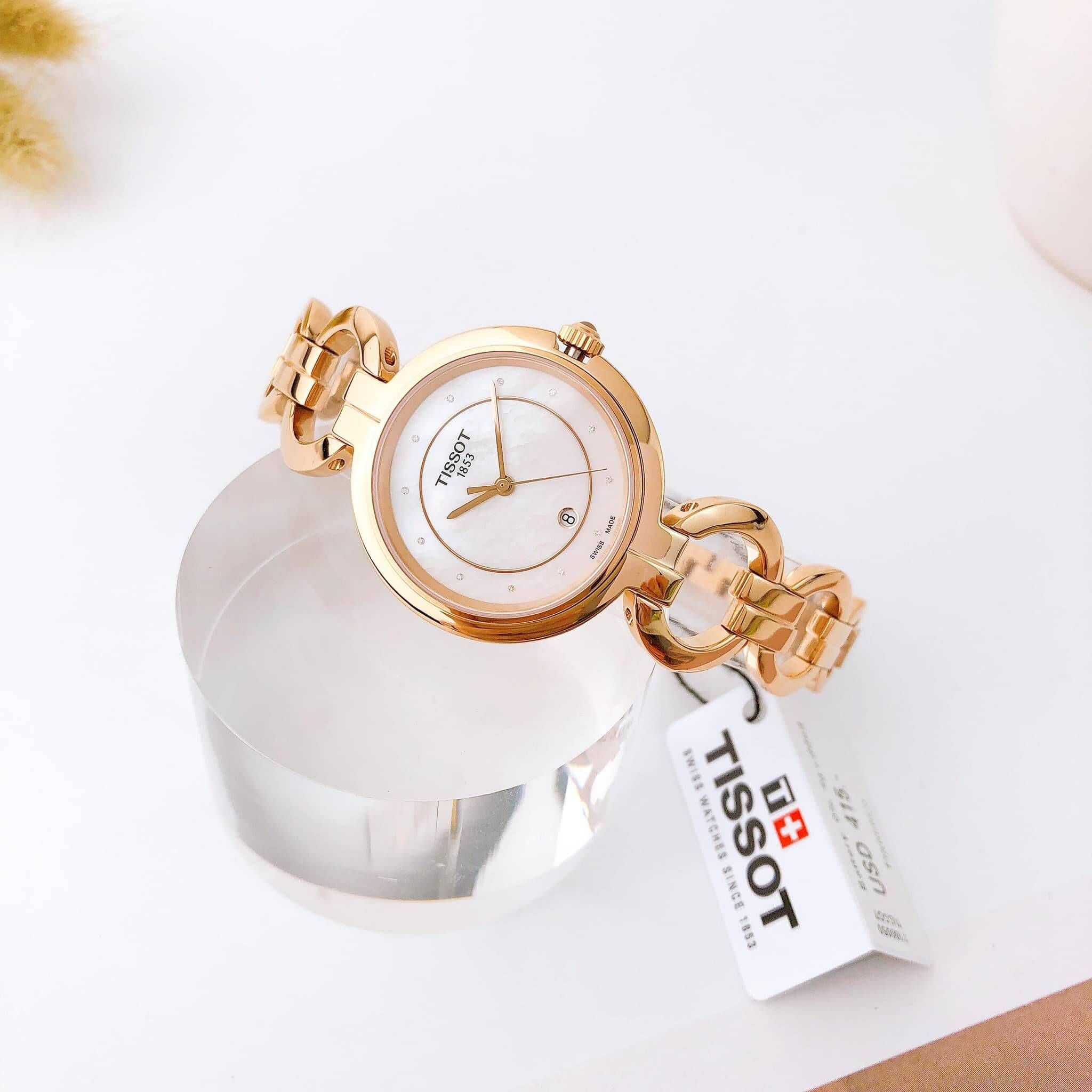 Tissot T Lady Flamingo Mother of Pearl Dial Rose Gold Steel Strap Watch for Women - T094.210.33.116.01