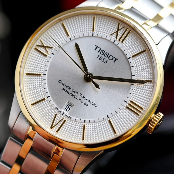 Tissot Chemin Des Tourelles Powermatic 80 Silver Dial Two Tone Steel Strap Watch For Men - T099.407.22.038.00
