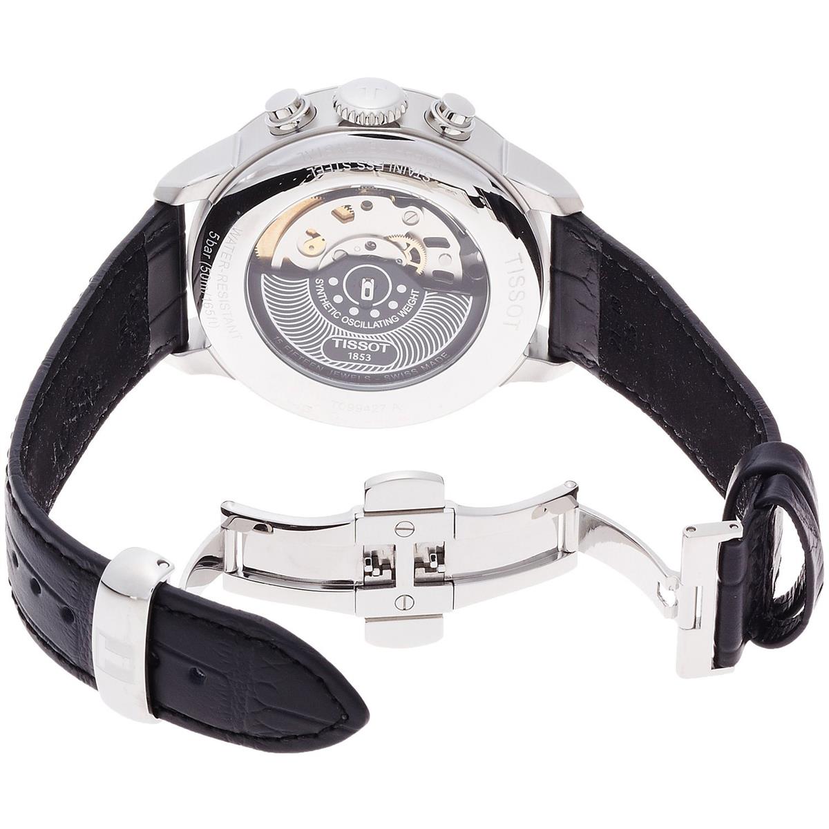 Tissot T Classic Chemin Des Tourelles Chronograph Black Dial Black Leather Strap Watch For Men - T099.427.16.058.00