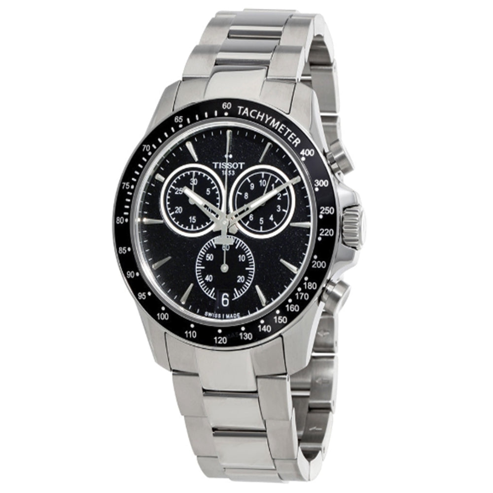 Tissot V8 Quartz Chronograph Black Dial Silver Steel Strap Watch For Men - T106.417.11.051.00