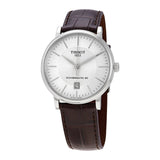 Tissot T-Classic Powermatic 80 Silver Dial Brown Leather Strap Watch For Men - T122.407.16.031.00