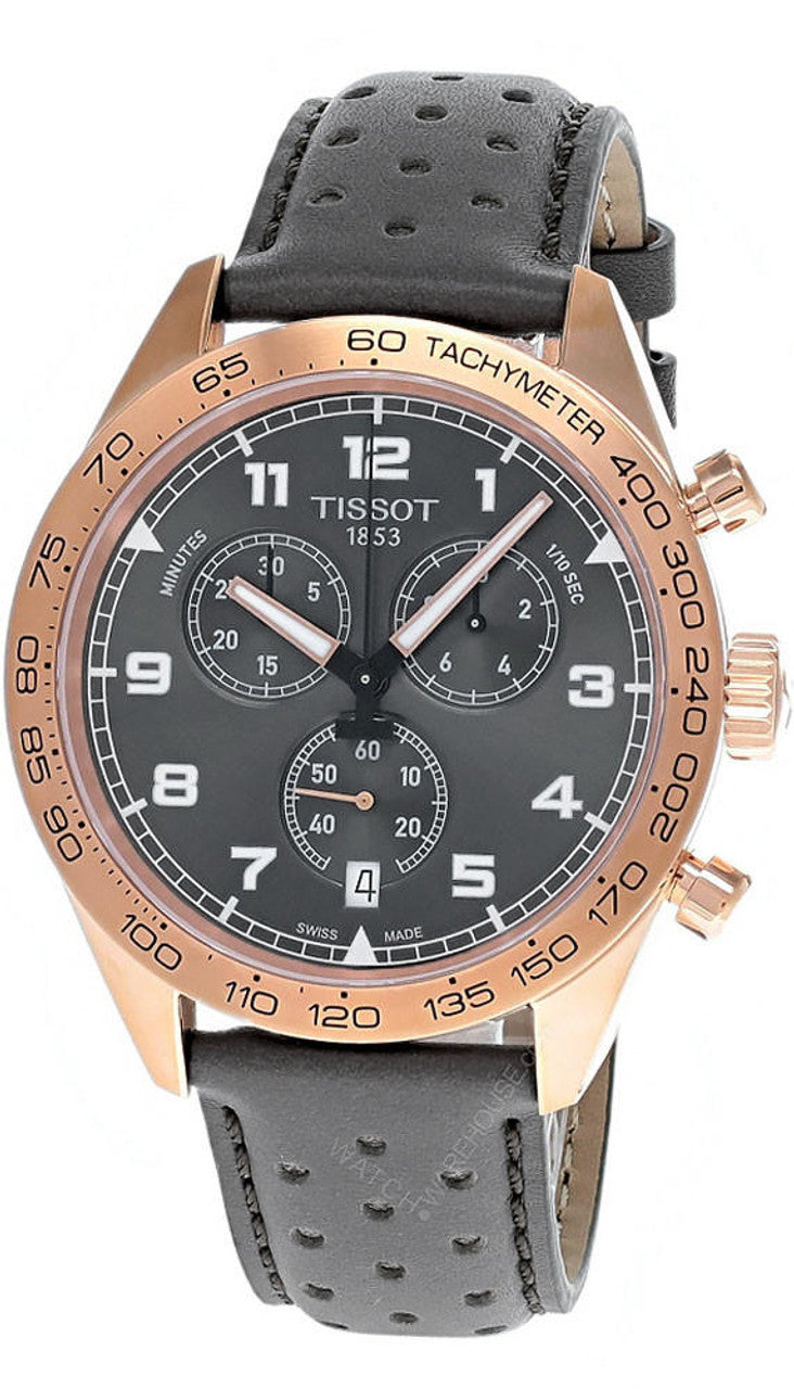 Tissot T Sport PRS 516 Chronograph Grey Dial Grey Leather Strap Watch for Men - T131.617.36.082.00