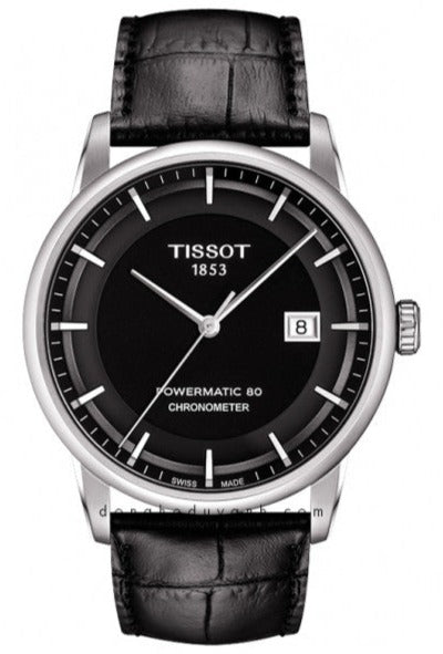 Tissot T Classic Luxury Powermatic 80 Black Dial Black Leather Strap Watch For Men - T086.408.16.051.00