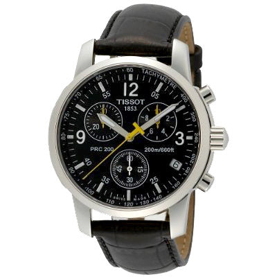 Tissot T Race PRC 200 Chronograph Quartz Black Dial Black Leather Strap Watch for Men - T17.1.526.52