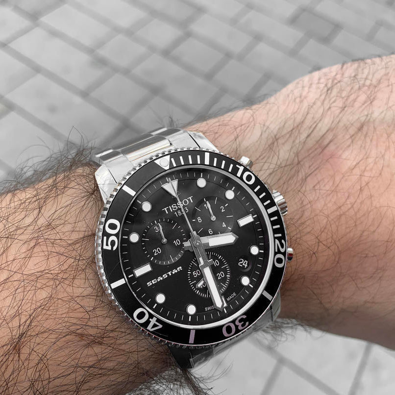 Tissot Seastar 1000 Chronograph Black Dial Silver Steel Strap Watch For Men - T120.417.11.051.00