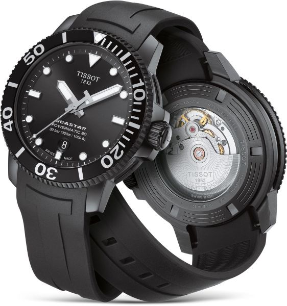 Tissot Seastar 1000 Powermatic 80 Black Dial Black Rubber Strap Watch For Men - T120.407.37.051.00