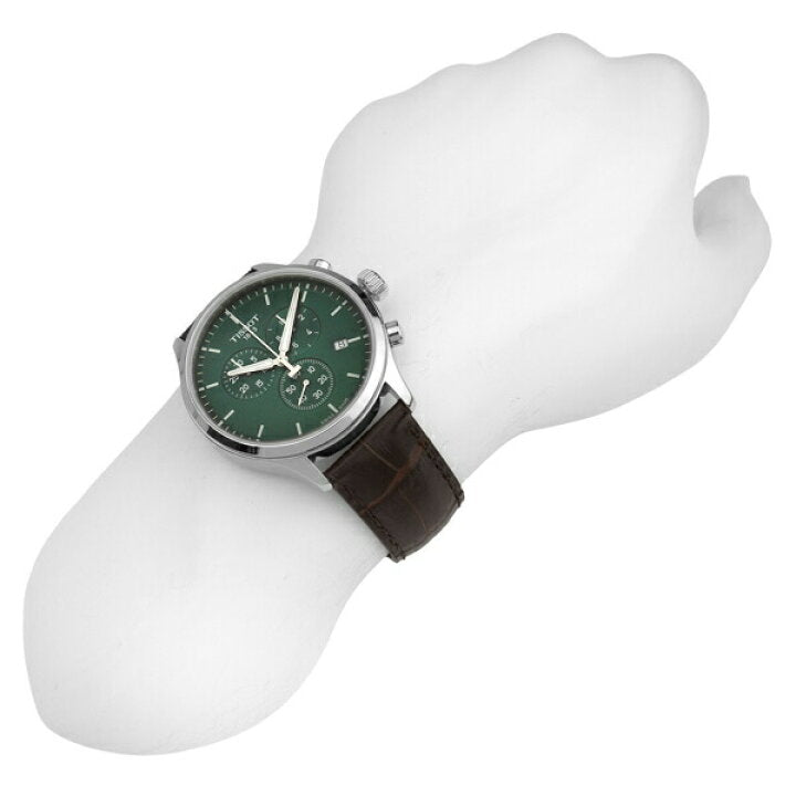 Tissot Chrono XL Chronograph Classic Green Dial Brown Leather Strap Watch For Men - T116.617.16.091.00