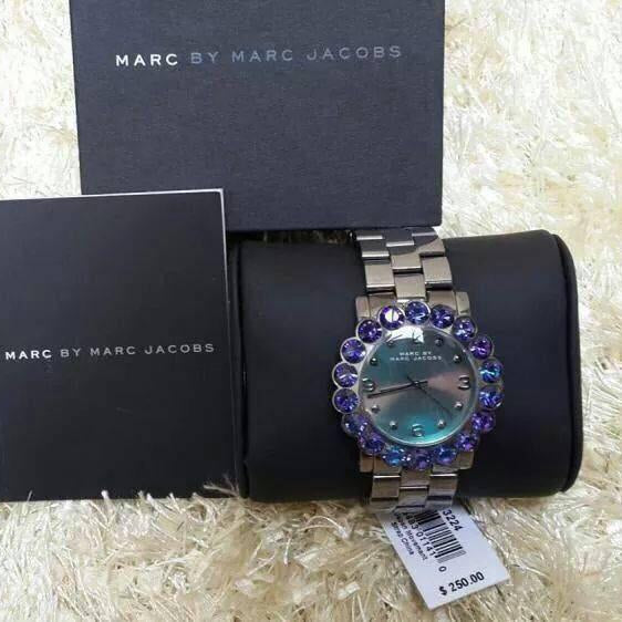Marc Jacobs Amy Purple Dial Black Steel Strap Watch for Women - MBM3224