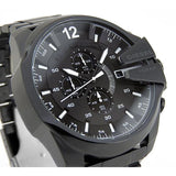 Diesel Mega Chief Chronograph Black Dial Black Steel Strap Watch For Men - DZ4283