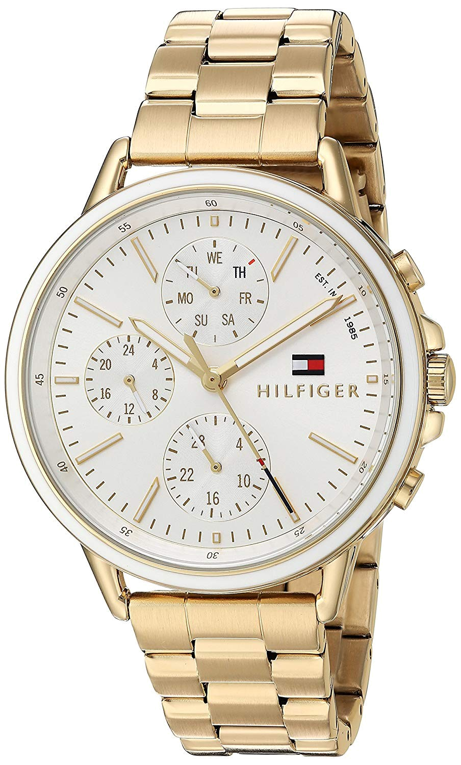 Tommy Hilfiger Carly White Dial Gold Steel Strap Watch for Women - 1781786