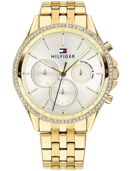 Tommy Hilfiger Ari Multifunction Diamonds Silver Dial Gold Steel Strap Watch for Women - 1781977