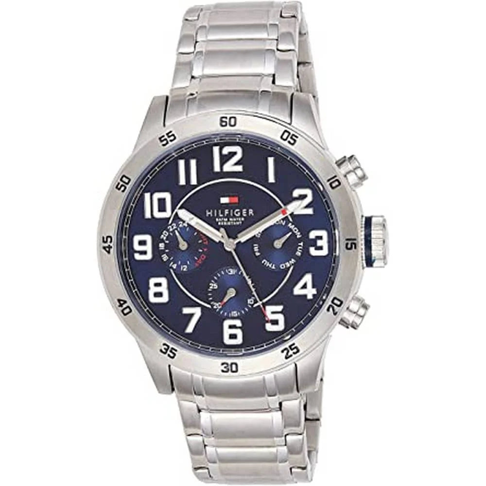 Tommy Hilfiger Trent Chronograph Blue Dial Silver Steel Strap Watch for Men - 1791053