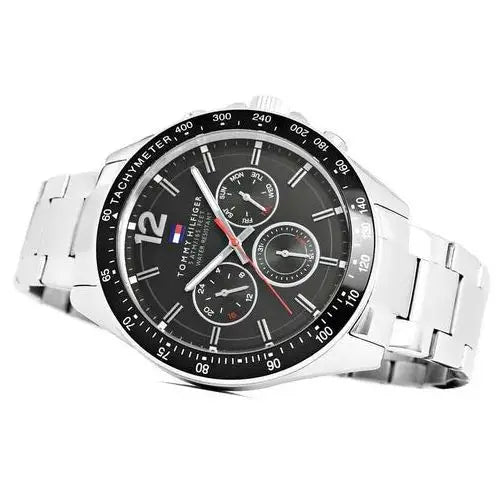 Tommy Hilfiger Luke Chronograph Black Dial Silver Steel Strap Watch for Men - 1791104