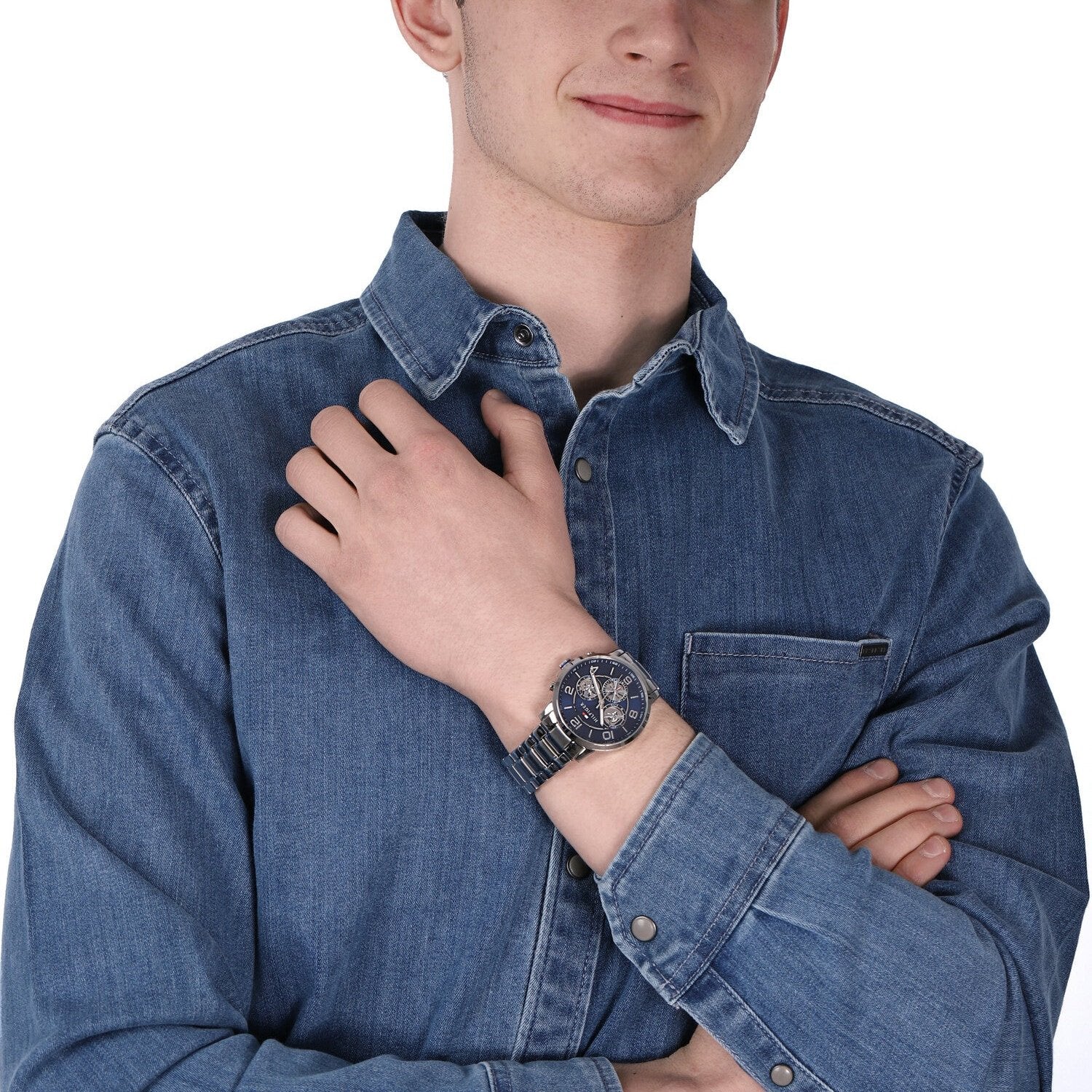 Tommy Hilfiger Keagan Blue Dial Silver Steel Strap Watch for Men - 1791293