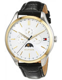 Tommy Hilfiger Oliver Analog Silver Dial Black Leather Strap Watch for Men - 1791305