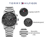 Tommy Hilfiger Kane Chronograph Grey Dial Silver Steel Strap Watch for Men - 1791397