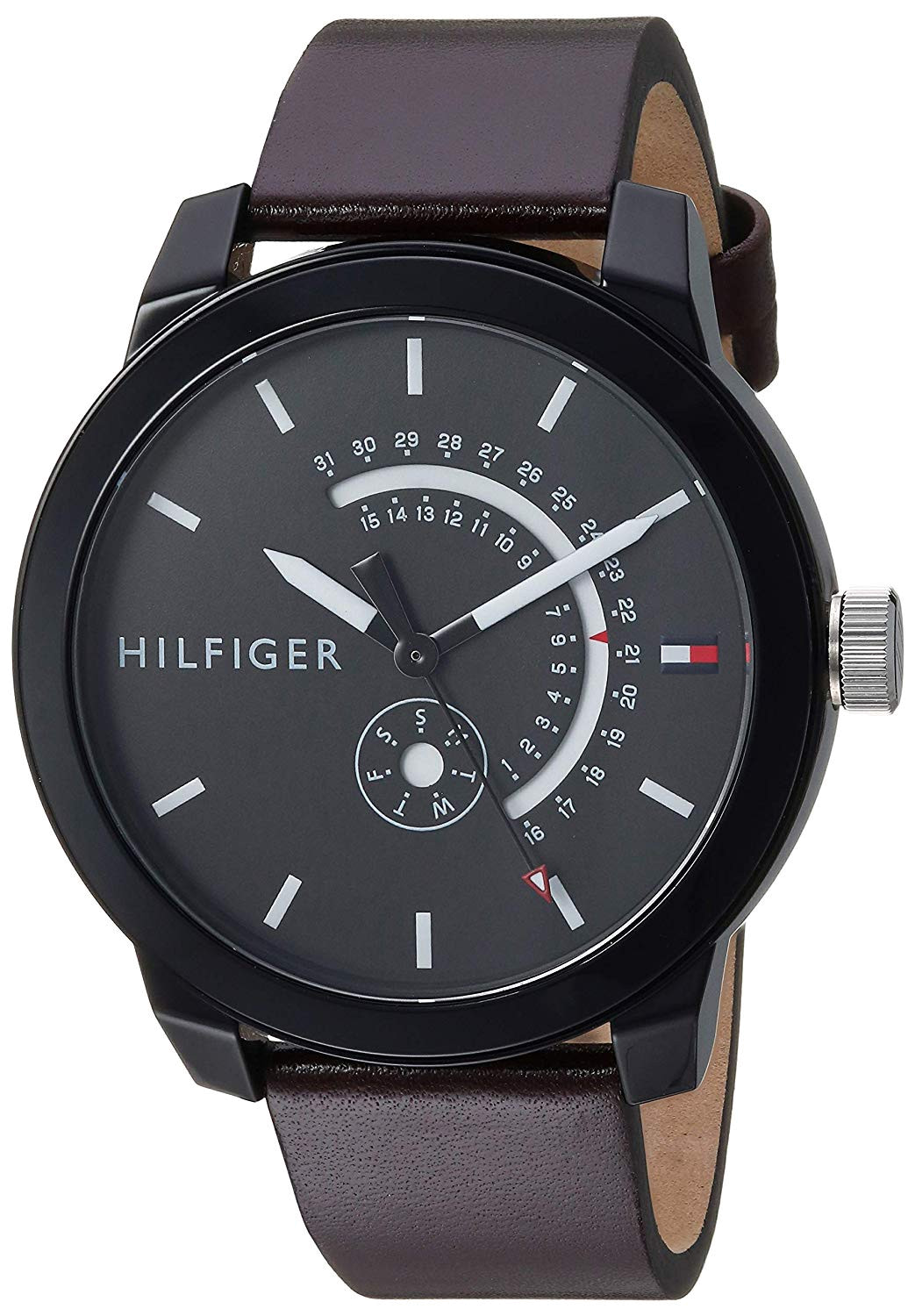 Tommy Hilfiger Denim Black Dial Brown Leather Strap Watch for Men - 1791478
