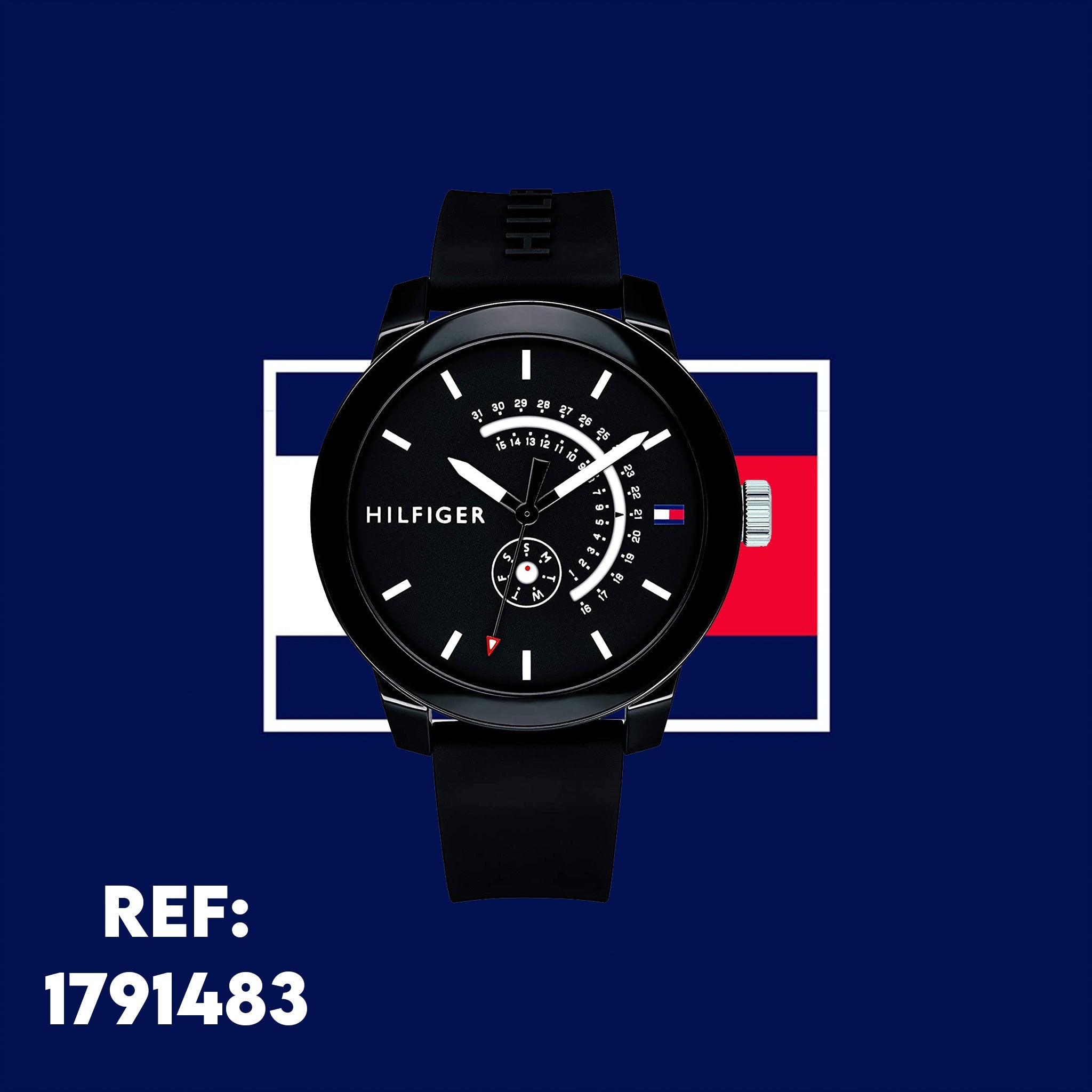 Tommy Hilfiger Denim Quartz Black Dial Black Rubber Strap Watch for Men - 1791483