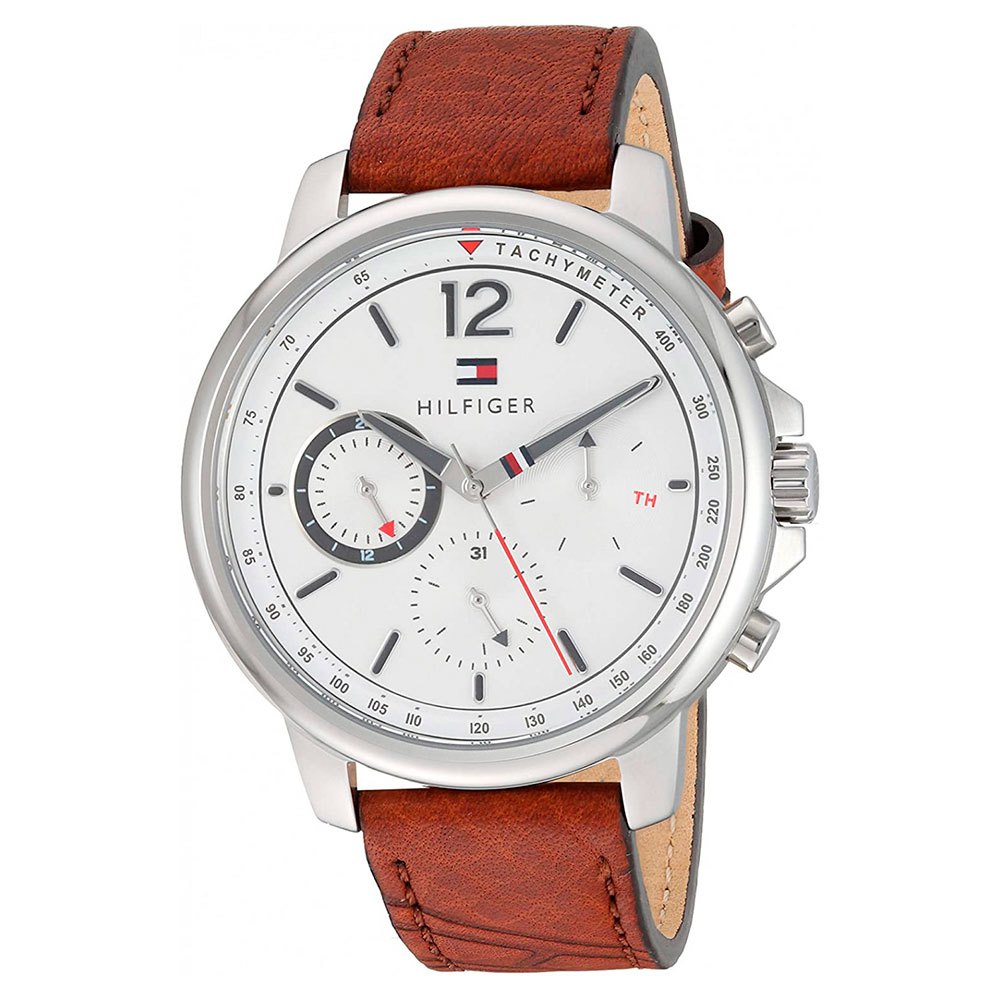 Tommy Hilfiger Landon Chronograph White Dial Brown Leather Strap Watch for Men - 1791531