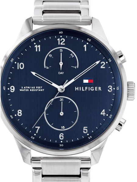 Tommy Hilfiger Chase Multifunction Blue Dial Silver Steel Strap Watch for Men - 1791575