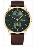 Tommy Hilfiger Hunter Green Dial Brown Leather Strap Watch for Men - 1791607