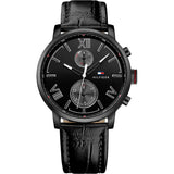 Tommy Hilfiger Aden Chronograph Black Dial Black Leather Strap Watch for Men - 1791310