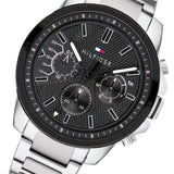 Tommy Hilfiger Iconic Quartz Black Dial Silver Steel Strap Watch for Men - 1791564
