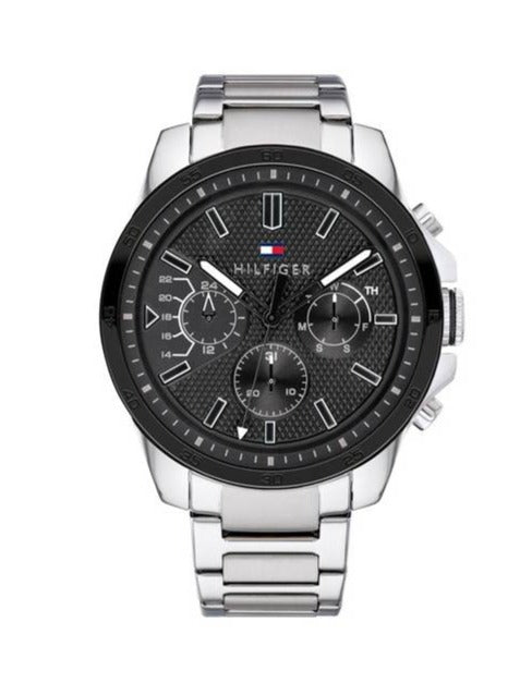 Tommy Hilfiger Iconic Quartz Black Dial Silver Steel Strap Watch for Men - 1791564