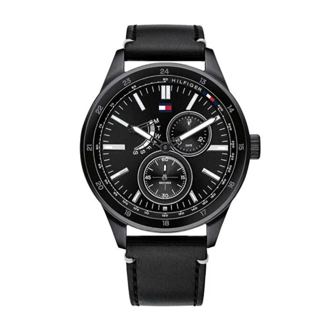 Tommy Hilfiger Austin Black Dial Black Leather Strap Watch for Men - 1791638