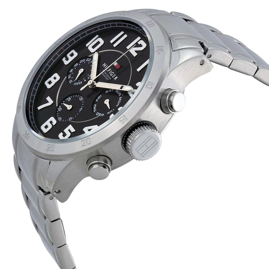 Tommy Hilfiger Trent Chronograph Black Dial Silver Steel Strap Watch for Men - 1791054