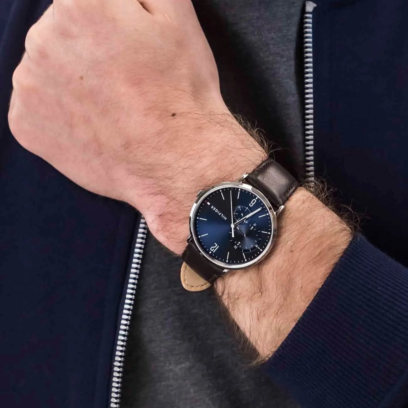 Tommy Hilfiger Cooper Blue Dial Brown Leather Strap Watch for Men - 1791508