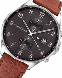 Tommy Hilfiger West Chronograph Grey Dial Brown Leather Strap Watch For Men - 1791710