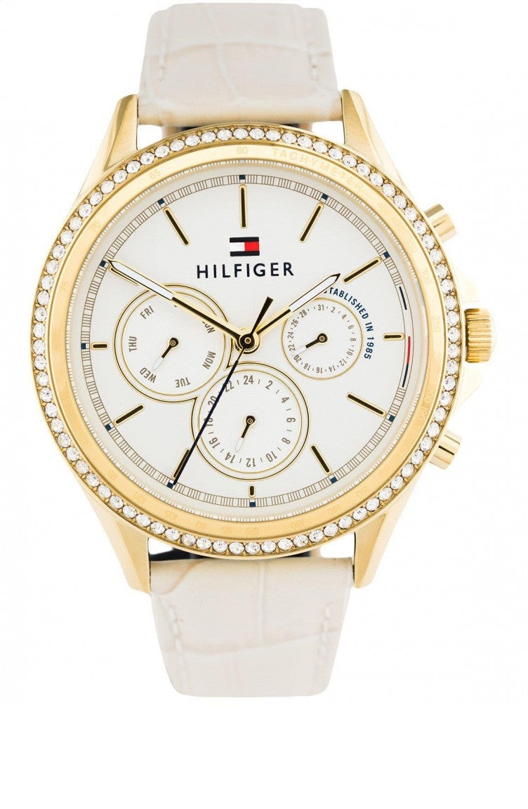 Tommy Hilfiger Ari Diamonds White Dial Cream Leather Strap Watch for Women - 1781982