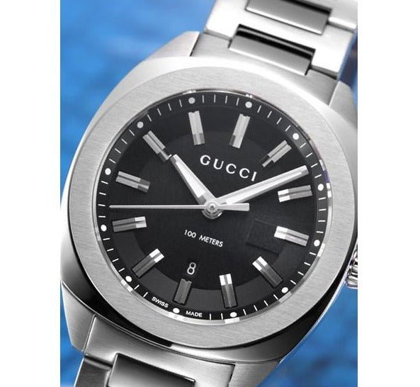 Gucci GG2570 Quartz Black Dial Silver Steel Strap Watch For Men - YA142401