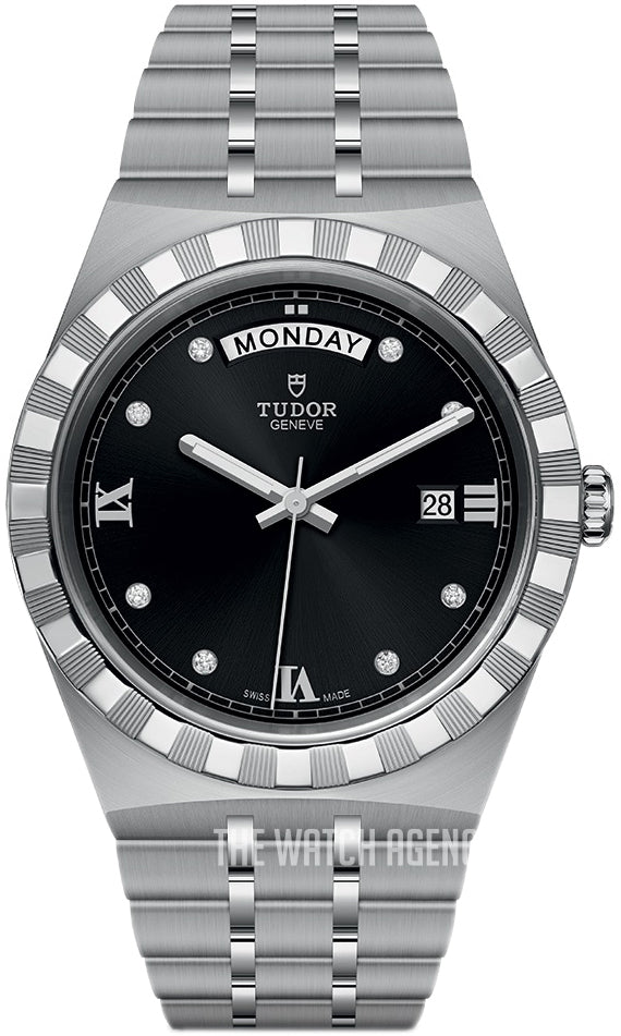 Tudor Royal Automatic Diamonds Black Dial Silver Steel Strap Watch for Men - M28600-0004