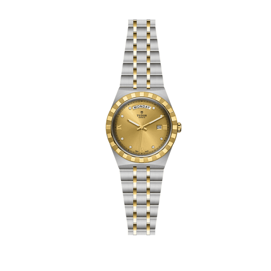 Tudor Royal Automatic Diamonds Gold Dial Two Tone Steel Strap Watch for Men - M28603-0006