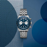 Tudor Black Bay Chrono Blue Dial Silver Steel Strap Watch for Men - M79360B-0002