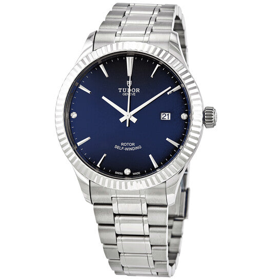 Tudor Style Automatic Diamonds Blue Dial Silver Steel Strap Watch for Men - M12710-0017