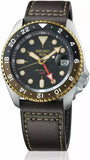 Seiko 5 Sports SKX GMT Automatic Mocha Black Dial Brown Leather Strap Watch For Men - SSK036K1