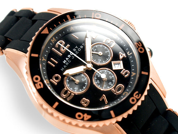Marc Jacobs Rock Chronograph Black Dial Black Silicone Strap Watch for Women - MBM2553