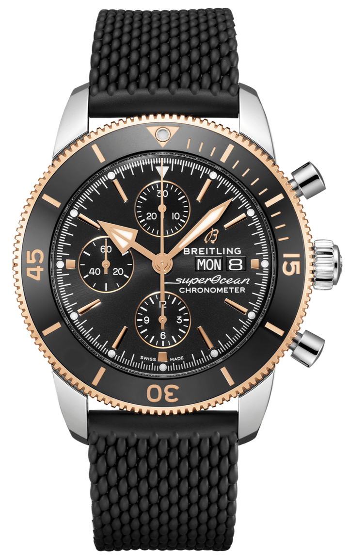 Breitling Superocean Heritage Chronograph 44 Black Dial Black Mesh Bracelet Watch for Men - U13313121B1S1