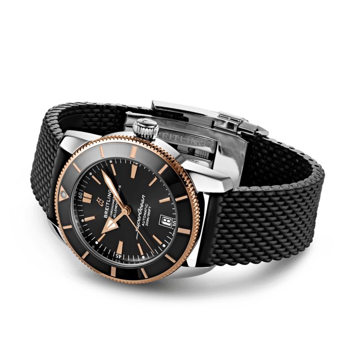 Breitling Superocean Heritage II B20 42mm Black Dial Black Mesh Bracelet Mens Watch - UB2010121B1S1