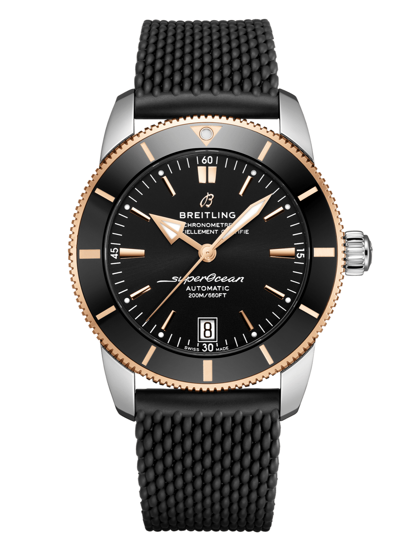 Breitling Superocean Heritage II B20 42mm Black Dial Black Mesh Bracelet Mens Watch - UB2010121B1S1