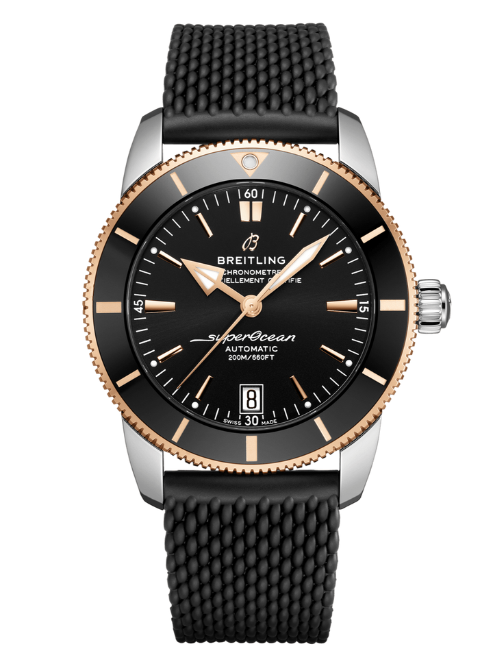Breitling Superocean Heritage II B20 42mm Black Dial Black Mesh Bracelet Mens Watch - UB2010121B1S1