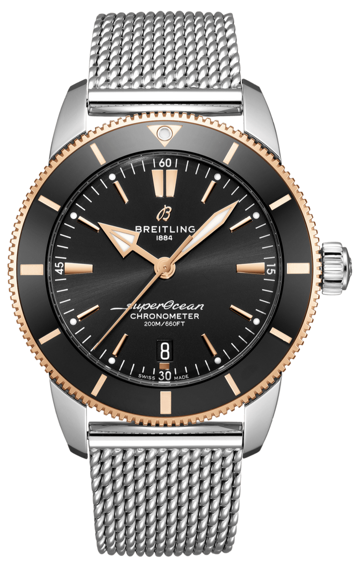 Breitling Superocean Heritage B20 Automatic 44 Black Dial Silver Mesh Bracelet Watch for Men - UB2030121B1A1