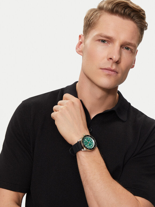 Michael Kors Maritime Analog Green Dial Black Silicone Strap Watch for Men - MK9158