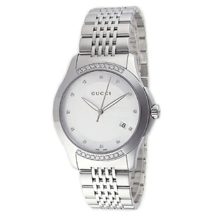 Gucci G Timeless Diamonds Silver Dial Silver Steel Strap Watch For Men - YA126407